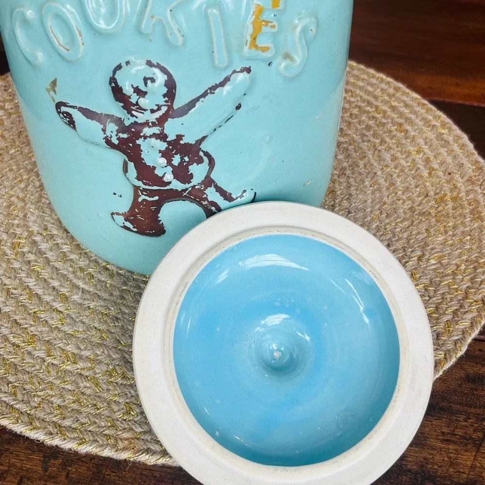 McCoy Pottery Vintage Blue Cookie Jar w Lid Gingerbread Man